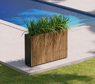 Herstera Garden Metall Pflanzkübel Deco Planter Divider | Holz/Metall | Schwarz | 120x25x80 cm