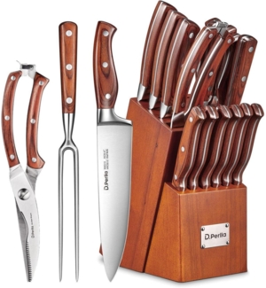 Messerblock Messerset 16-TLG Messer mit Holzgriff Edelstahl Kochmesser Set