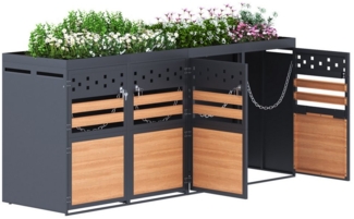 Merax Mülltonnenbox Abschließbar Müllcontainer mit Pflanzdach & Belüftungslöchern (2 St), Müllbox aus Edelstahl,Mülltonnenverkleidung für 4 Tonnen,120-240Leiter