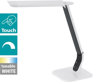 Eglo 93901 LED Schreibtischlampe SELLANO Kunststoff, Stahl weiß 43x18 cm 4W 3000-6500K mit Touchdimmer