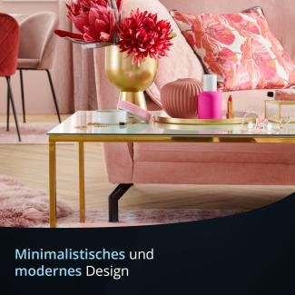 KHG Couchtisch Marmor Optik Weiß Gold 110 x 70 x 45 cm, Wohnzimmertisch eckig Marmortisch rechteckig, 4 Füße Tischplattenstärke 0,5 cm, Belastbar 20 kg, mit Glas beschichtet, Couchtisch