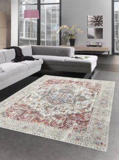 Carpetia Teppich Klassischer Teppich mit modernen Verzierungen in creme rot orange, rechteckig, Höhe: 7 mm