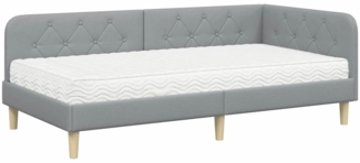 vidaXL Eckbettgestell mit Matratze Hellgrau 100x200 cm Stoff 3394125