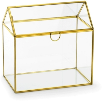 partydeco Geschenkbox, Kartenbox Hochzeit 21cm Glas transparent / gold