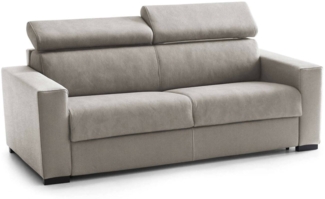 Dmora 3-Sitzer festes Sofa Vigolana, Sofa aus gepolstertem Stoff, verstellbare Kopfstützen und schmale Armlehnen, 100 % Made in Italy, cm 220x95h85, Taupe