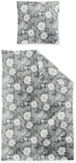 Irisette Feinbiber Bettwäsche Koala 155x220 Blumen Rosen grau silber 8531-11