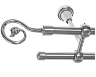 BASIT Gardinenstange Rohr Edelstahloptik 16 mm mit Deckenträgern 120 cm E20, Ø 16 mm, 2-läufig, verschraubt, Metall, D21 120 cm E20 Blatt