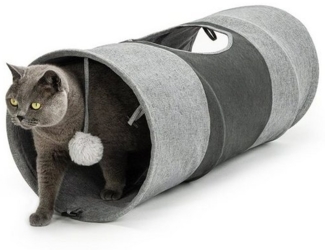 lionto Futternapf lionto Katzentunnel Rascheltunnel Tunnel für Haustiere Spieltunnel, faltbar, 30x130 cm, grau