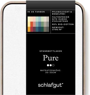 Schlafgut 'Pure' Spannbettlaken, Gummizug: rundum, für Matratzen bis 30cm Höhe, Bio-Baumwolle mit Elasthan, Full-white, L 140x200 cm - 160x220 cm