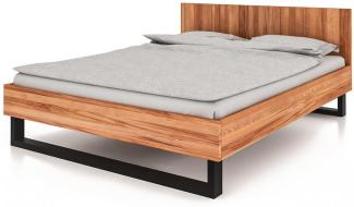 Bett Leeds Sonderlänge 160x220 Kernbuche massiv mit Holzkopfteil und Metallkufen