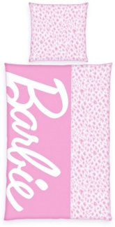 Herding Jugendbettwäsche 135x200cm Barbie Rosa Weiß Schriftzug, Renforcé, 2 teilig, für Barbie Fans, Schriftzug, mit Reißverschluss