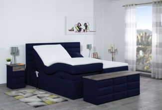 Meisterbetten Boxspringbett Pino 200x220 in WT-Dunkel Blau, Matratzenbezug Nano, Ergoflex-Topper