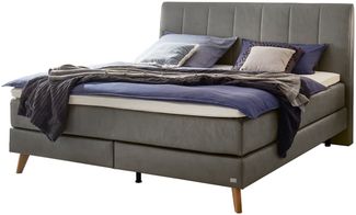 Fernanda Boxspringbett grau Eiche MassivholzPolyester 214cm x 143cm x 115cm