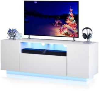 WLIVE TV-Schrank Modernes hängendes TV-Lowboard mit LED-Beleuchtung, 122 x 36 x 45 cm (TV Board mit Schränken und 2 Freiflächen, großer Stauraum) Fernsehtisch mit Klapptür, Weiß