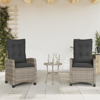 vidaXL Gartensessel mit Kissen 2 Stk. Verstellbar Grau Poly Rattan 365219