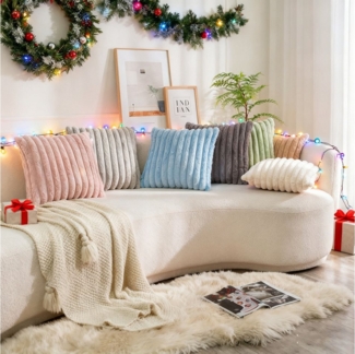 CLTYQ Kissenbezug Gestreift Kissenhülle Sofakissen Doppelseitige Kunstfell-Kissenbezüge, (2 Stück), Weihnachtsdeko-Kissenbezug,für Sofa, Couch, Schlafzimmer