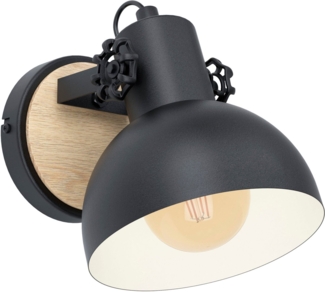 EGLO Wandleuchte LUBENHAM Wandlampe,Vintage, Stahl und Holz, IP20, Wandleuchte, Lampe, ohne Leuchtmittel, Wandleuchte, Flur, L17,5 x H20,5 cm, schwarz, braun, 1X28W exkl.