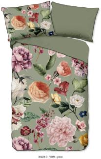 Descanso Mako Satin Bettwäsche 2 teilig Bettbezug 155x220 cm Kissenbezug 80x80 cm Fiori Green