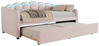 MODFU Polsterbett Daybett Tagesbett mit ausziehbarem Kinderbett,Schlafsofa (Samt, farbwechselndes Umgebungslicht,minimalistisches Styling, Einzelbett 90x200 cm), ohne Matratze