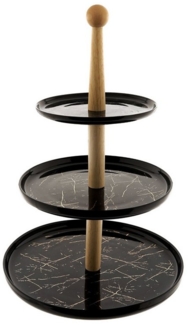 3-stufige Etagere in Schwarz im Marmordesign mit Holzgriff perfekt für Gebäck & Desserts