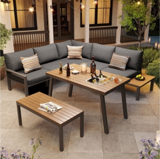 HAUSS SPOLE Gartenlounge-Set 2 Sofas, 1 Tisch mit Eiskübel, 1 Bank, Essgruppe für Garten, Grau, (wetterfeste Sitzgruppe, Essgruppe, modernes Gartenmöbel-Set, 5-tlg, 2 Doppelsofa, 1 Ecksitz, 1 Tisch, kissen), Tischplatte mit Eiskübel, Gestell aus verzin...