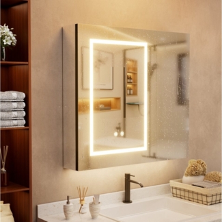 TWSOUL Badezimmerspiegelschrank Spiegelschrank Bad mit LED Beleuchtung und Steckdose, 75 x 13 x 70 cm