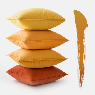 MIULEE 4er Set Samt Kissenbezug 50x50 cm Orange Serie Sofakissen Deko