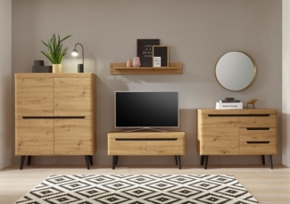 Wohnwand Anbauwand Torge 4-teilig artisan eiche schwarz grifflos MDF Modern