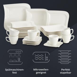 Peill+Putzler Germany Geschirrset | Kombiservice 30-teilig für 6 Personen aus Porzellan in weiß | modern-geschwungenes Design