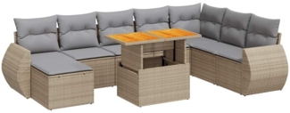 vidaXL 9-tlg. Garten-Sofagarnitur mit Kissen Beige Poly Rattan 3327300