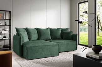 Ecksofa Schlafsofa Sofa MINEA in Stoff Poso Grün Ottomane Links