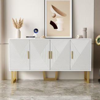REDOM Sideboard 150 cm Hochglanz Kommode mit 4 Türen (Wohnzimmerschrank, 1 St, mit höhenverstellbaren Regalen), mit Goldene Griffe Strukturierte Fronten