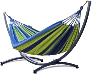 Potenza Hängematte mit Verzinkter Gestell – 220kg für 2 Personen I Hängematte- 220x160, 200kg I Cocoon XXL - Grün-Blau