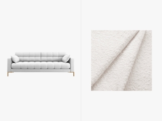 Micadoni Sofa Mamaia 4-Sitzer Boucle Baloo Weiß goldene Beine