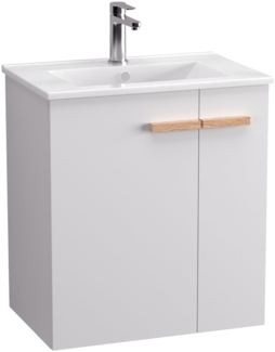 BADEDU HIERA Waschbecken mit Unterschrank 60 cm breit, Weiß, Waschbecken Keramik Weiß