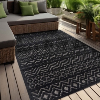 TaraCarpet Teppich Indoor und Outdoor Teppich wetterfest Barcelona Orientalisch Scandi, rechteckig, Höhe: 10 mm, oriental Boho anthrazit Wohnzimmer Schlafzimmer Esszimmer 120X160