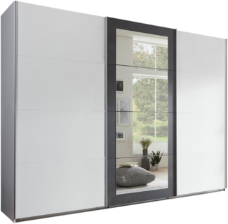 Schwebetürenschrank Kleiderschrank 270 cm Spiegel Zubehör Einlegeb. in Weiß Grau