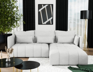 AX LIVING Weiß Ecksofa mit Schlaffunktion und Bettkasten Cosmova 245cm