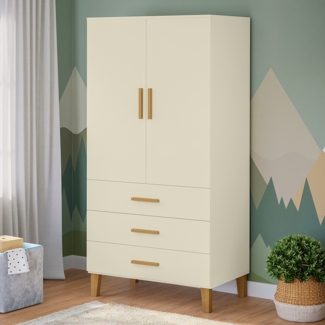 Bellabino 'Liri' Kinderkleiderschrank, beige, Kleiderschrank für Kinderzimmer mit 3 Schubladen und Kleiderstange