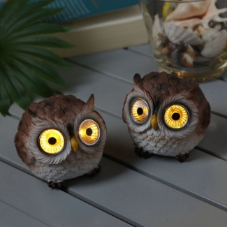 MARELIDA LED Dekofigur LED Solar Eulen Gartenfigur Solarleuchte Garten Balkon D: 9cm 2 Stück, LED Classic, warmweiß (2100K bis 3000K)
