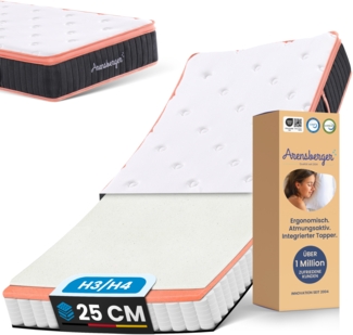 Arensberger Kupfermatratze mit Federkern & Kupferschaum + integrierter Topper | 160x200 cm Höhe 25cm | Härtegrad H3/ H4 | Taschenfederkern Matratze | Rollmatratze | ergonomisch