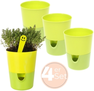 4x Kräutertopf Selbstbewässernd Selbstbewässerungstopf Kräutertopf Küche Basilikum Topf Blumentopf mit Bewässerungssystem Fensterbank Grün 11 cm