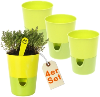 4er Set Kräutertopf Selbstbewässernd Selbstbewässerungstopf Kräutertopf Küche Basilikum Topf Blumentopf mit Bewässerungssystem Fensterbank Grün 11 cm