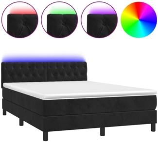vidaXL Boxspringbett mit Matratze & LED Schwarz 140x190 cm Samt 3134581