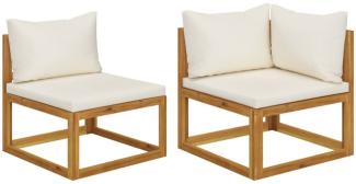 vidaXL 2-tlg. Sofa-Set mit cremeweißen Kissen Akazie Massivholz 311857