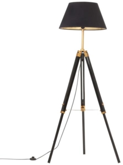 vidaXL Stativlampe Schwarz und Golden Teak Massivholz 141 cm 288076