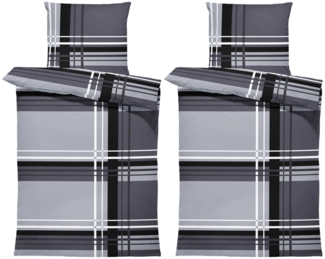 One Home Bettwäsche Adzo Winter, Biber, 4 teilig, modern gestreift grafisch, kuschelig flauschig warm weich Baumwolle