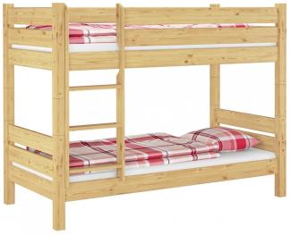 Erst-Holz Etagenbett mit waagrechten Balken, Kiefer, Natur 80x190 Bett, Rollroste