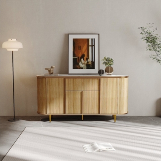 FUFU&GAGA Sideboard Beistellschrank in Holzoptik mit Marmorplatte, MDF, 160×39,7×82,5 cm
