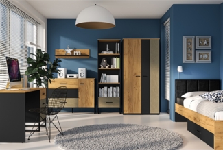 Jugendzimmer Set 6-teilig CASPER-131 mit Bett 90x200cm in schwarz, braun